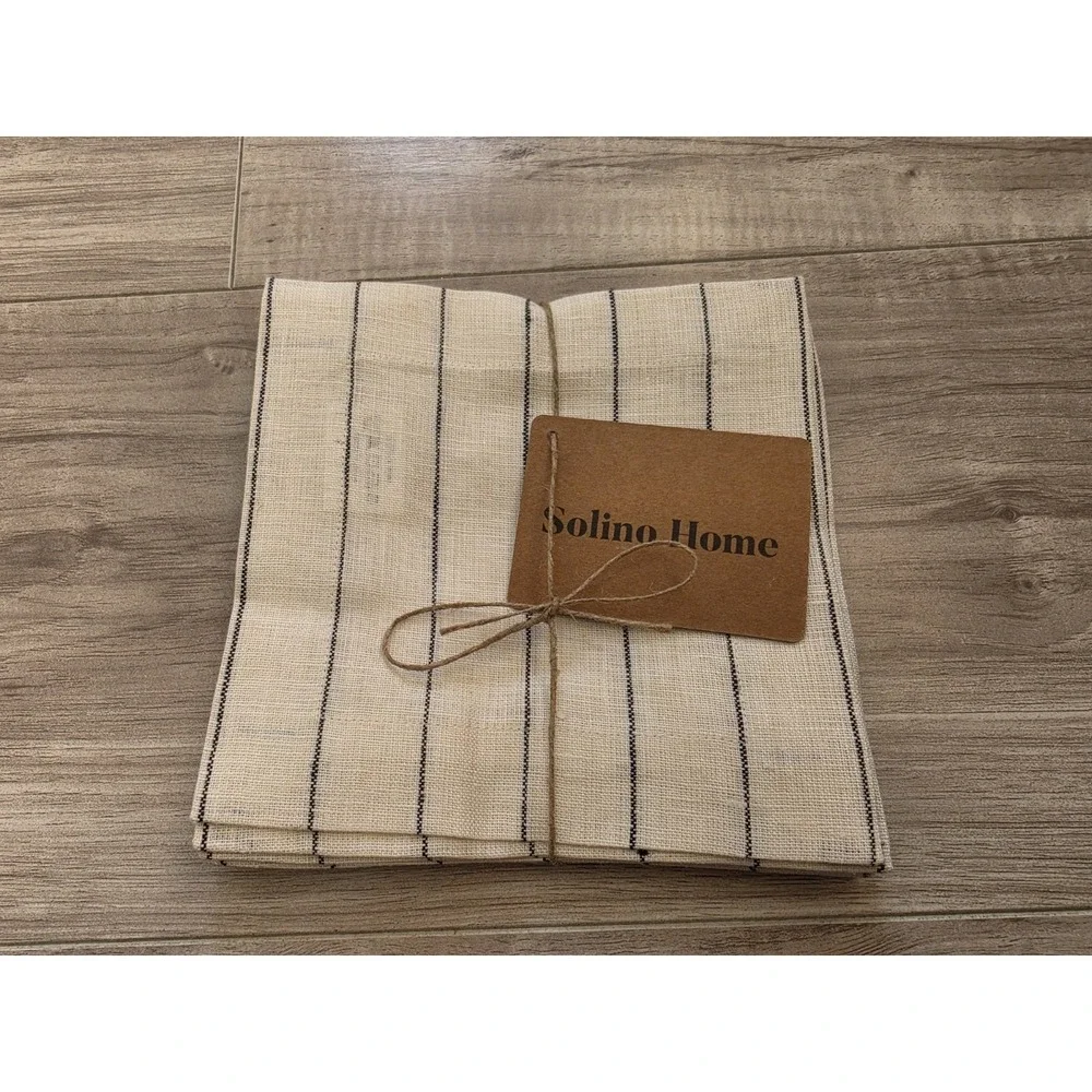 Solino Home Cotton Cocktail Napkins Cloth 6 x 6 Ivory Black Pack Of 12